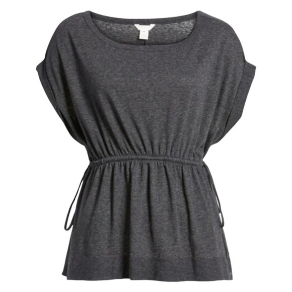 Caslon Comfy Side Tie Waist Top Petite Small Gray Cotton Blend Blouse NWT - Picture 1 of 14